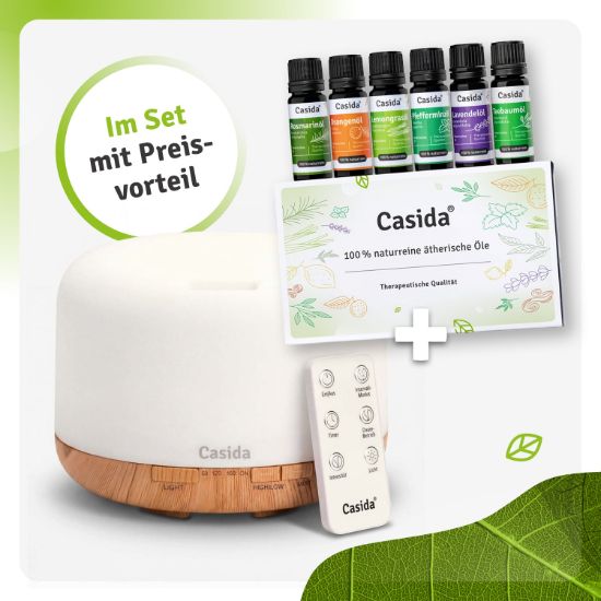 Aroma Diffuser in Wood Look with Top 6 Essential Oils Set