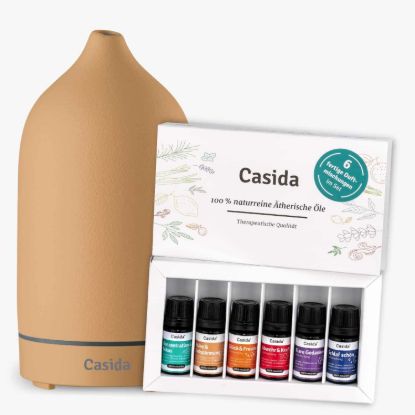 Ceramic Aroma Diffuser with Fragrance Blends Top 6 Set — White / Wood