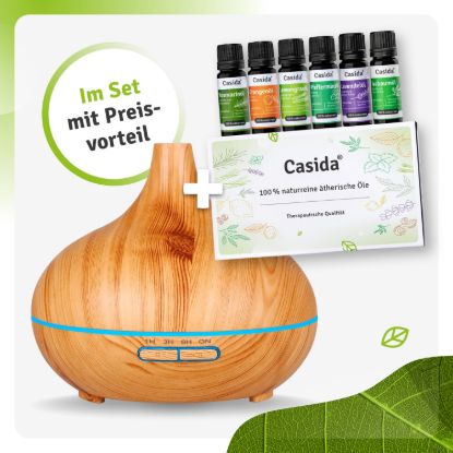 Aroma Diffuser in Wood Look with Top 6 Essential Oils Set