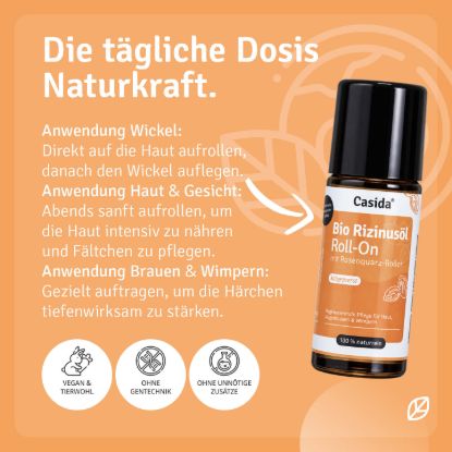 Rizinusöl Bio Roll-On mit Rosenquarz-Roller
